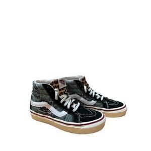 Vans‎ High Top Sneakers Black Leopard Pattern Suede Accents Skate size W5.5 /M4